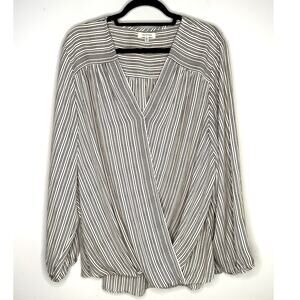 Max Studio Black White Stripe Faux Wrap Elastic Hem Hi Lo Blouse Size 3X